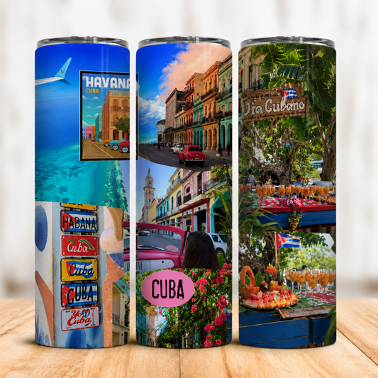 Vaso Térmico Cuba Caribe y Color con Pajita 20oz