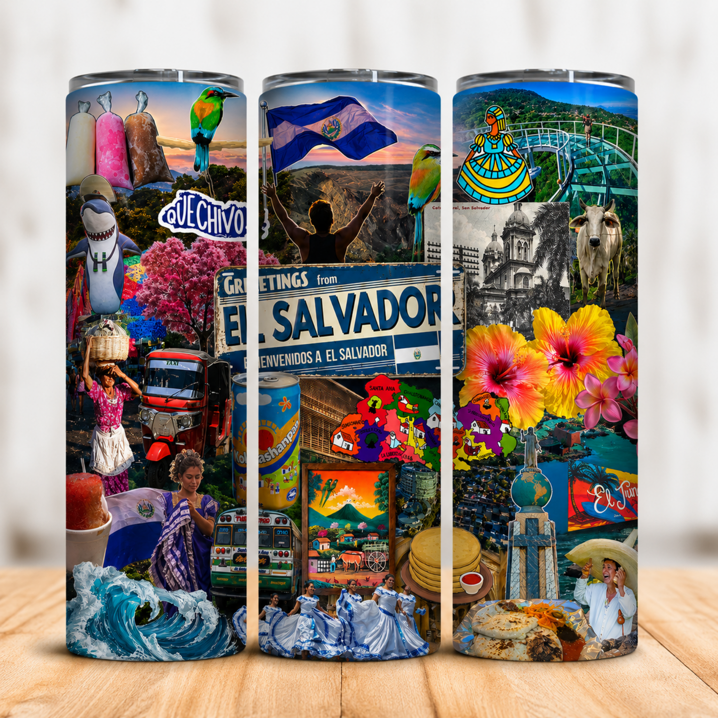 Vaso Térmico El Salvador Nostalgia y Cultura con Pajita 20oz