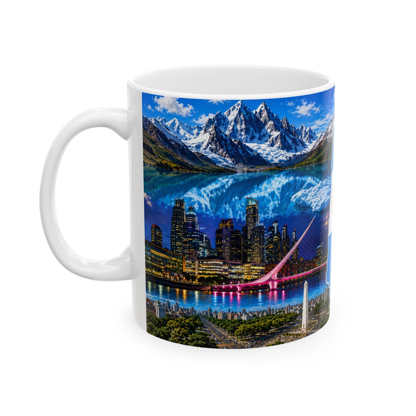 Argentina Travel Photo Collage Ceramic Mug – Map with Sun of May (11oz, 15oz)