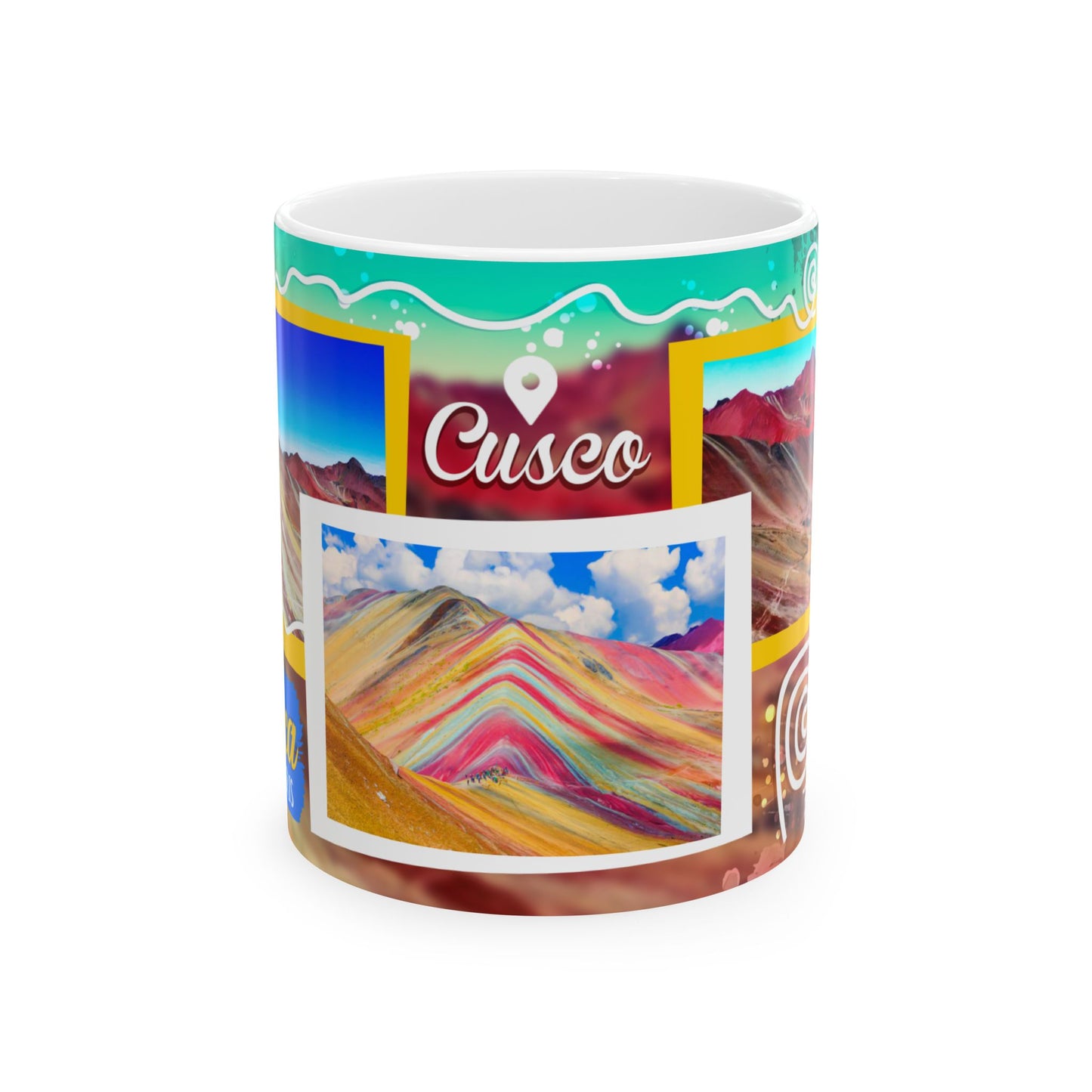 Cusco Peru Travel Collage Ceramic Mug - Rainbow Mountain - Taza Perú (11oz, 15oz)
