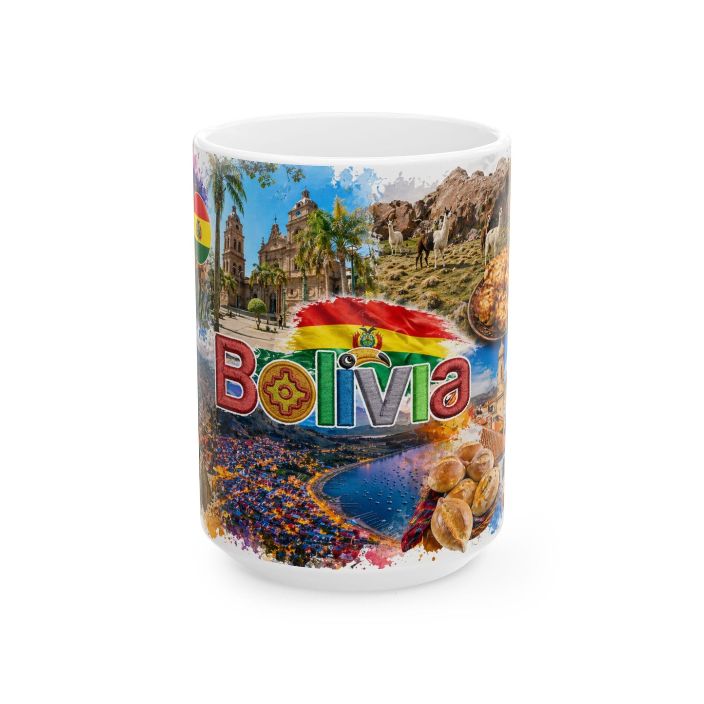 Bolivia Travel Collage Ceramic Mug - Taza de Café Paisajes de Bolivia (11oz, 15oz)