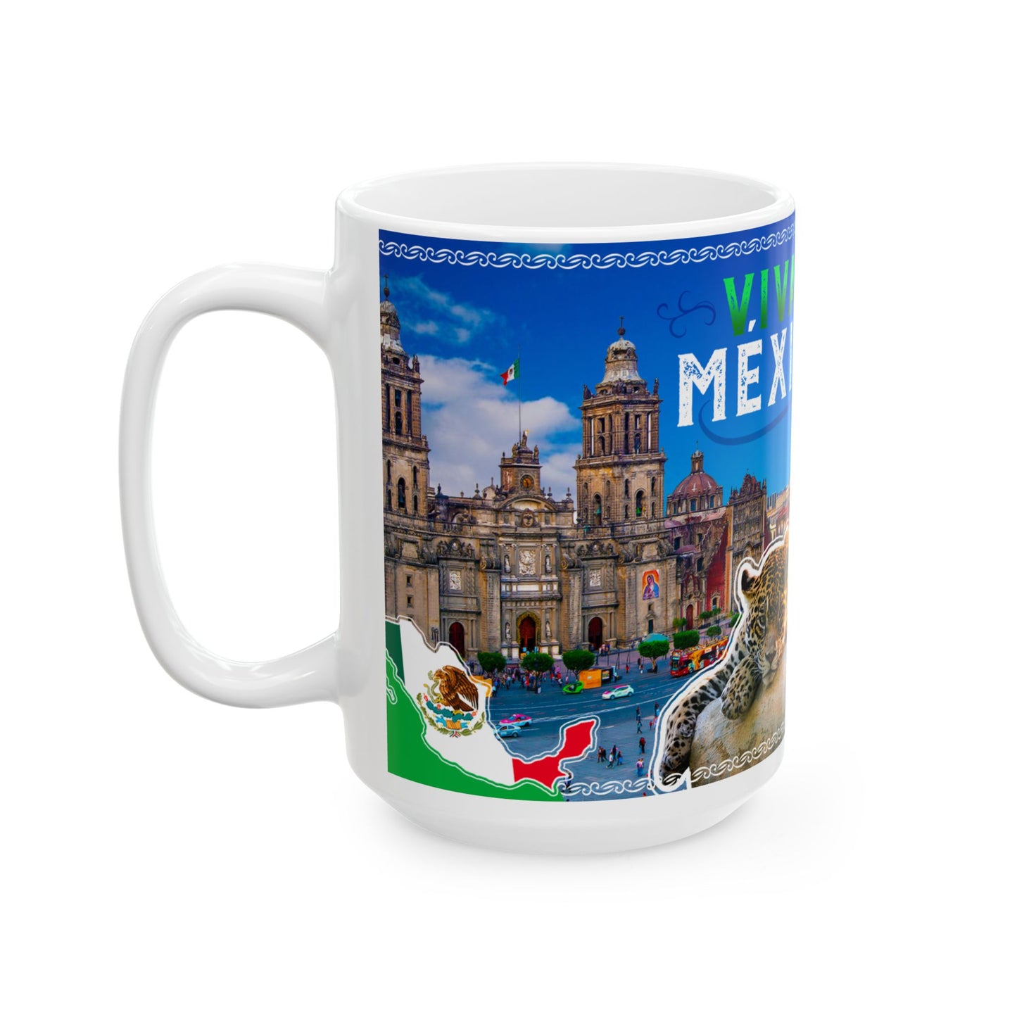 Viva Mexico Ceramic Mug - Mexican Flag & Landmarks (11oz/15oz)
