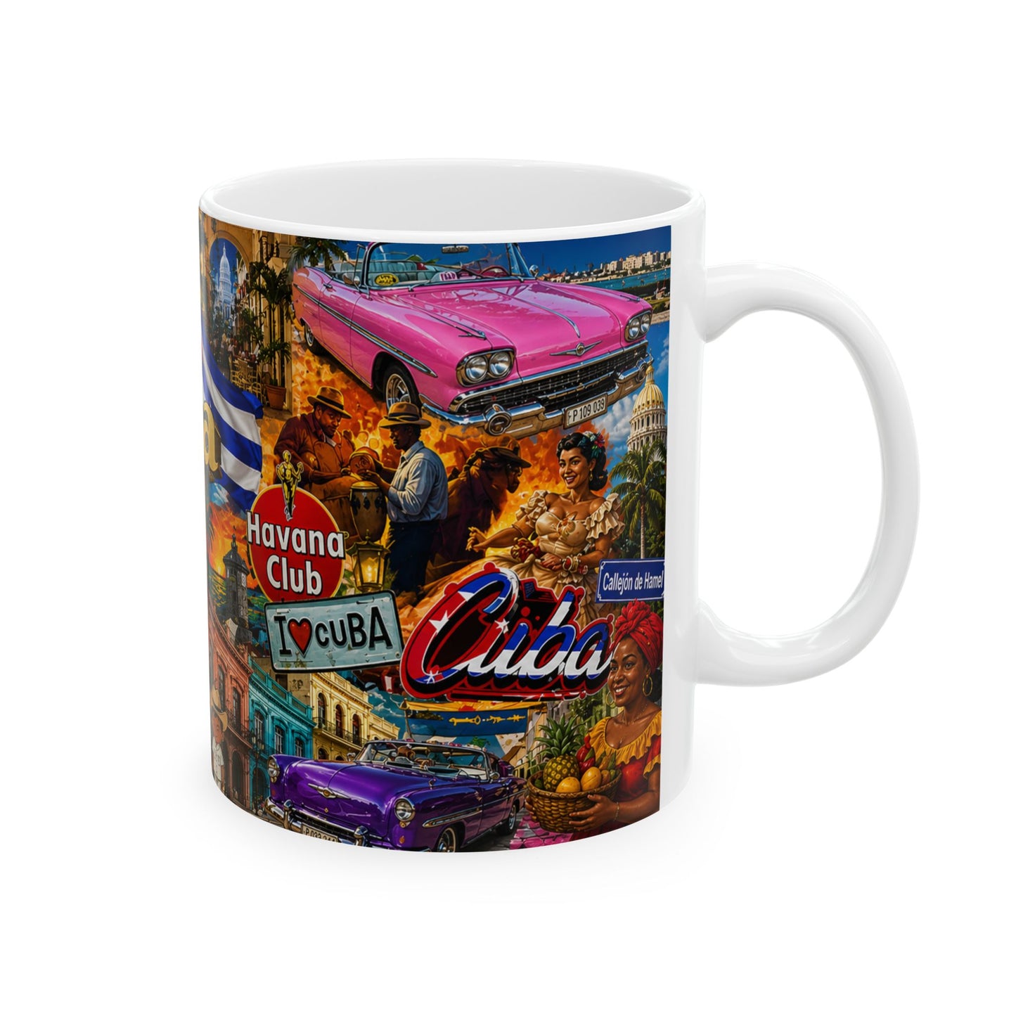 Cuba Collage Ceramic Mug – Vintage Havana Travel Souvenir (11oz, 15oz)