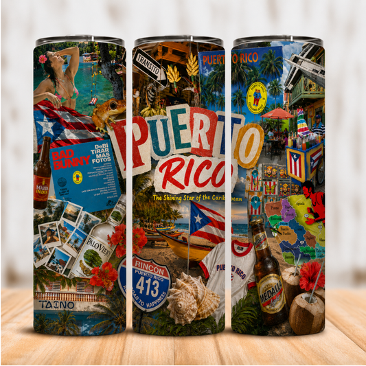 Vaso Térmico Puerto Rico Cultura Pop y Playas con Pajita 20oz