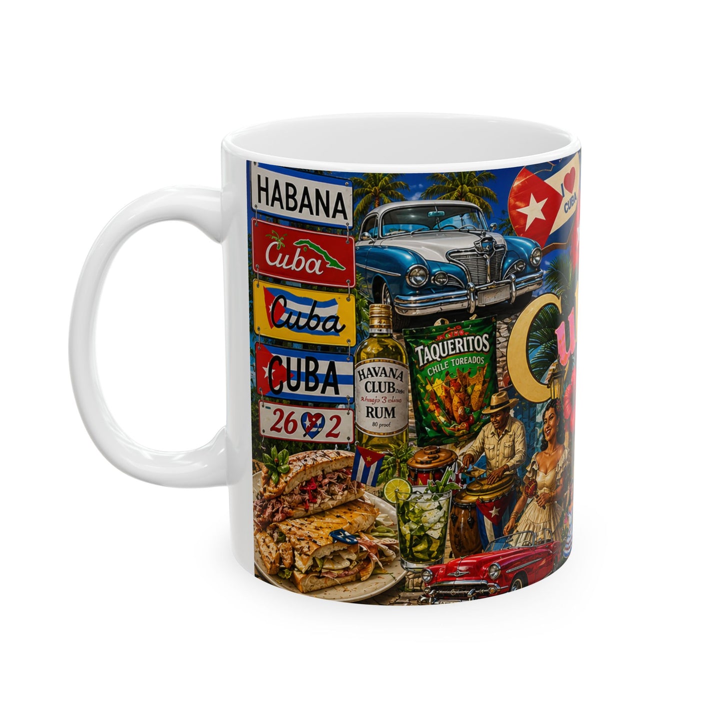 Cuba Collage Ceramic Mug – Vintage Havana Travel Souvenir (11oz, 15oz)