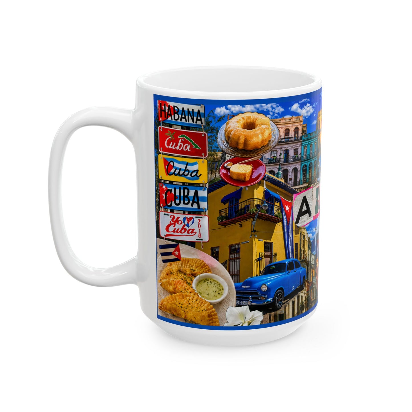 Cuban Collage Ceramic Mug — Havana Vintage Cars & Flags (11oz, 15oz)