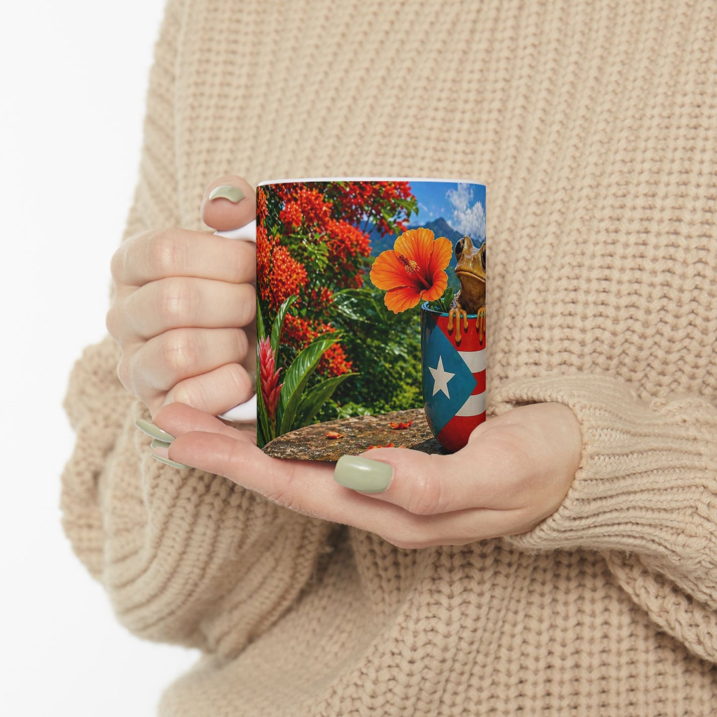 Taza Paisaje Natural de Puerto Rico -Tropical Coquí Design (11oz, 15oz)